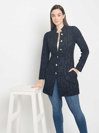 Madame Abstract Print Long Black Cardigan