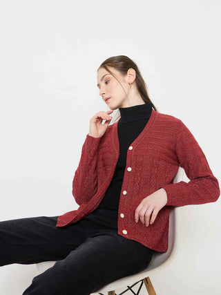 Madame Red V-Neck Cardigan with Buttons