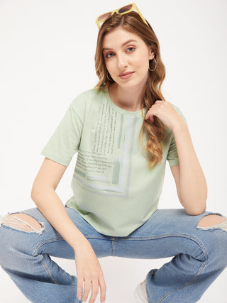 Madame Sea Green Typography T-Shirt
