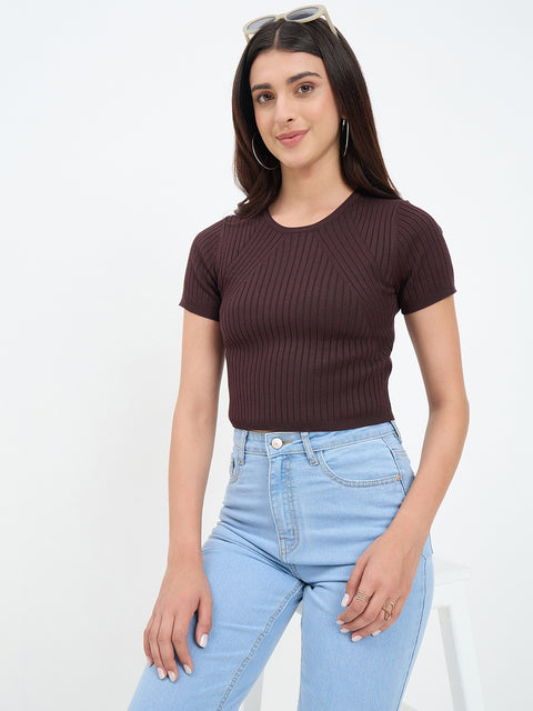 Madame Brown Knitted Crop Top