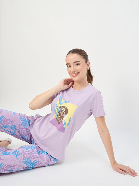 mSECRET Mauve Printed Cotton Night Suit