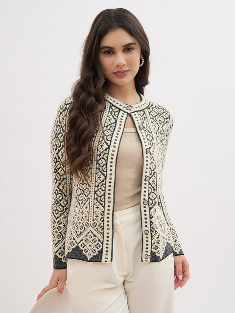 Madame Beige Printed Cardigan
