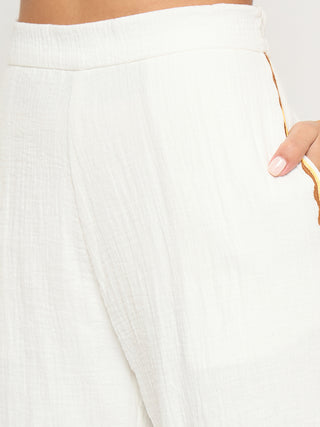 Madame Printed Shirt and Trousers White Cotton Co-ord Set