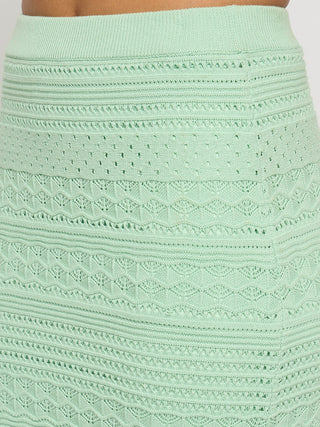 Madame Schiffli Top and Skirt Green Cotton Knit Co-ord Set