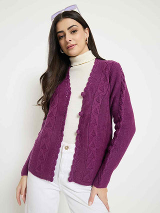 Madame Cable Knit Plum Cardigan