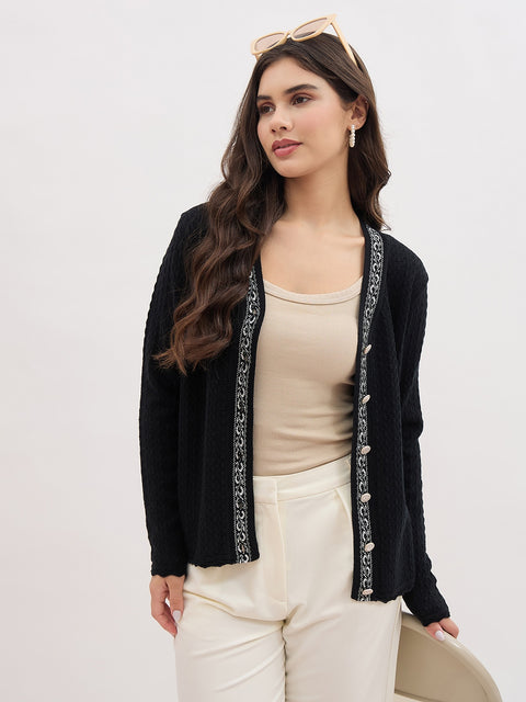 Madame Black Contrast Detail Black Cardigan