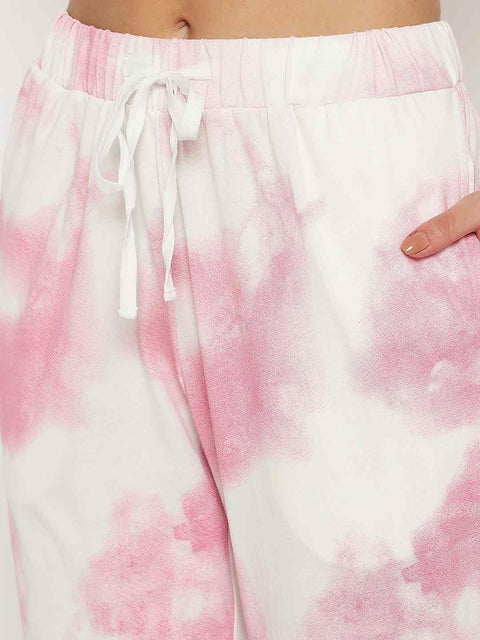 mSECRET Tie and Dye Top and Bottom Printed Pink Night Suit