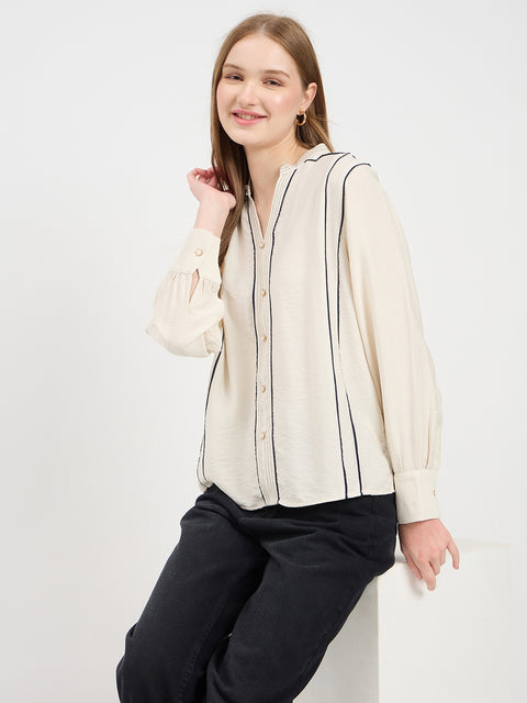 Madame Lace Detail Rayon Blend Beige Top