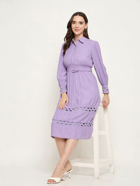 Madame Tiered Belted Lilac Maxi Shirt Dress