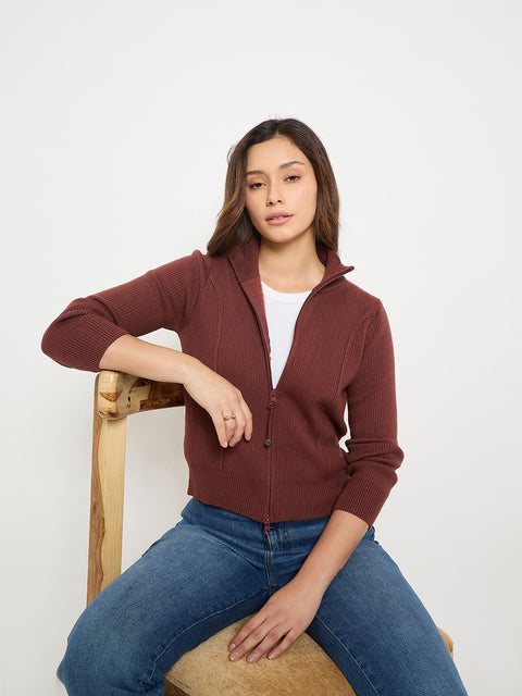 Madame Mock Neck Rust Brown Sweater