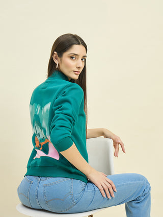 Madame Teal Blue Cotton Blend Sweatshirt