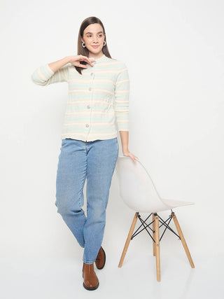 Madame Striped Button Up Off White Cardigan