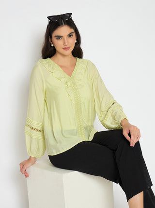Madame Frill Neck Cool Matcha Viscose Blend Top