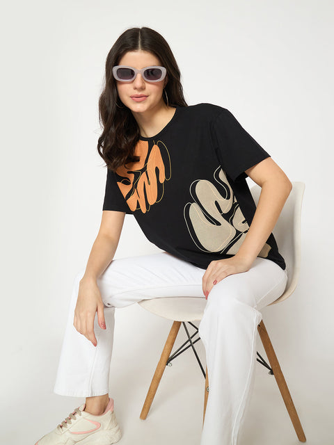 Madame Graphic Print Crew Neck Black Sinker T-shirt