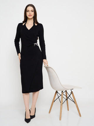 Madame Cutout Detail Embellished Accent Black Midi Dress