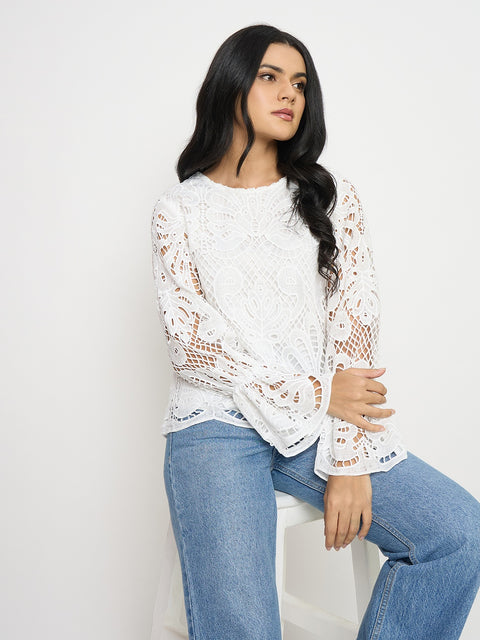 Madame Lace Fabric Off White Top