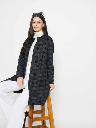 Madame Self Design Black Cardigan