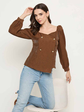 Madame Double Breasted Brown Tencel Blend Top