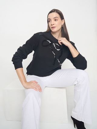 Madame Embellished Cotton Blend Black Sweatshirt