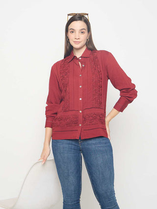 Madame Lace Detailed Rayon Blend Rosewood Shirt