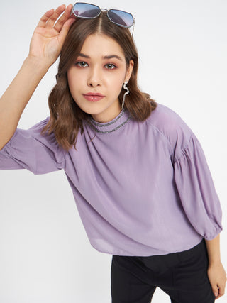 Madame Embellished Neckline Turtle Neck Solid Mauve Top