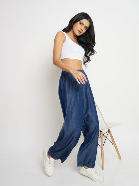 Madame Blue Cotton Palazzo Trousers
