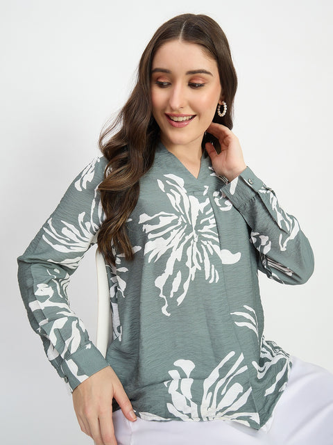Madame Floral Sage Green Rayon Blend Shirt