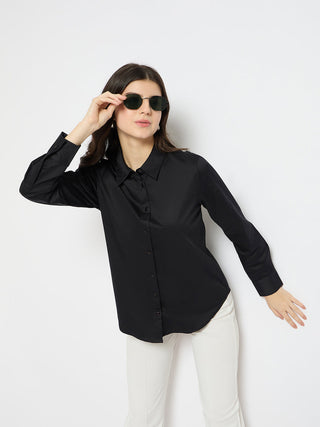 Madame Solid Black Cotton Blend Shirt