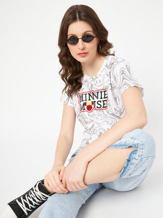 Madame Front and Back Disney Printed Cotton White T-Shirt