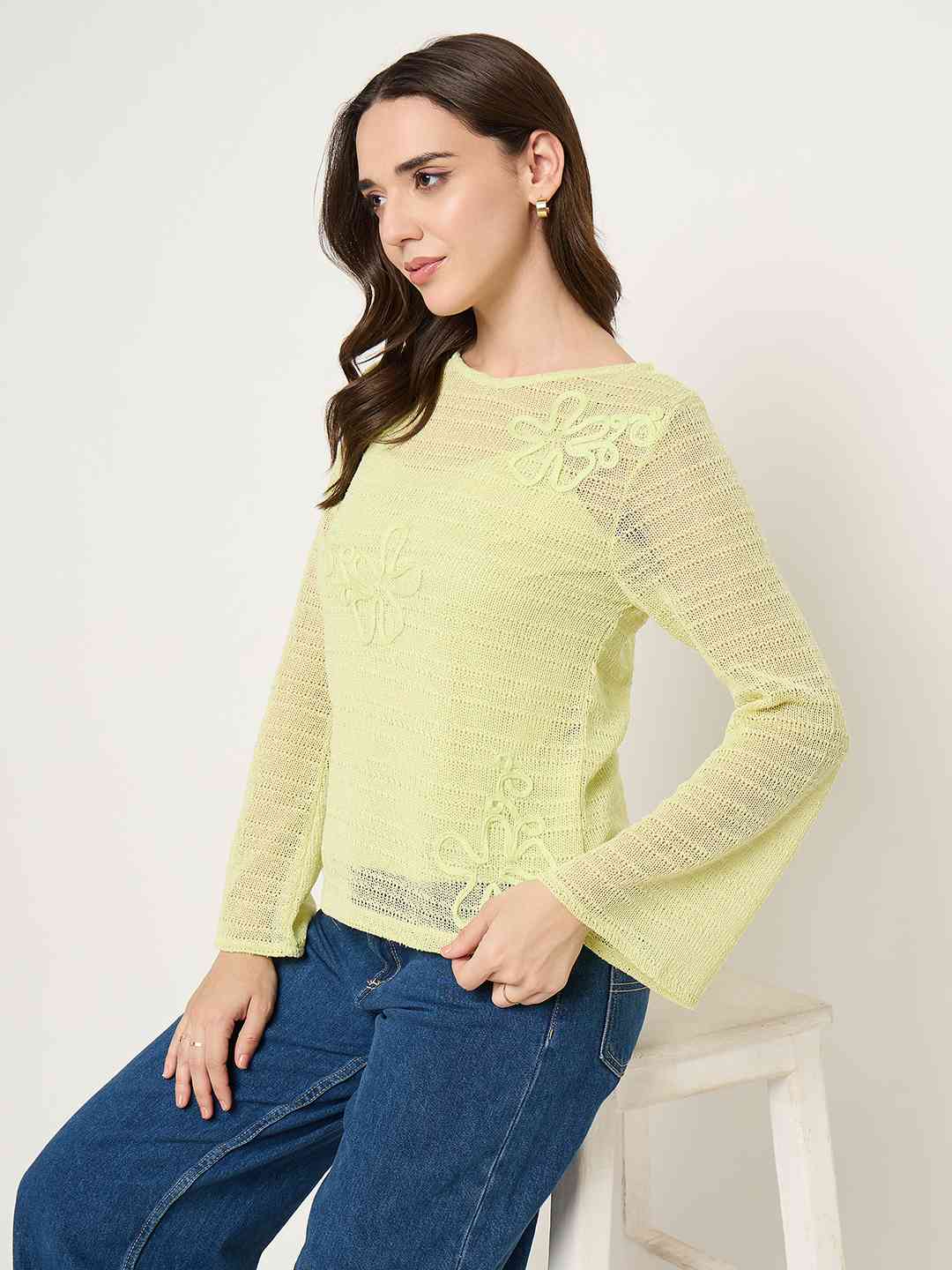 Madame Butter Yellow Lace Fabric Top color swatch