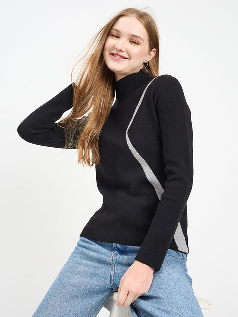 Madame Designer Detail Black Knit Top