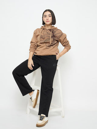 Madame Black Cotton Blend Track Bottoms