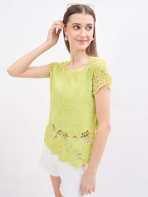 Madame Lace Fabric Lime Green Cotton Top