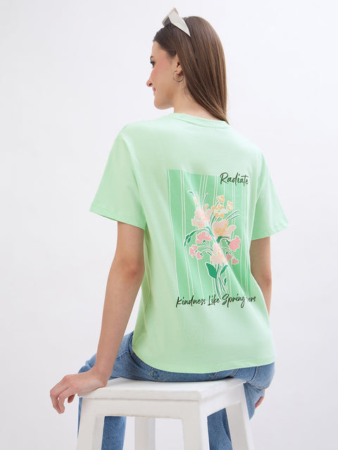 Madame Graphic Print Green Cotton T-Shirt