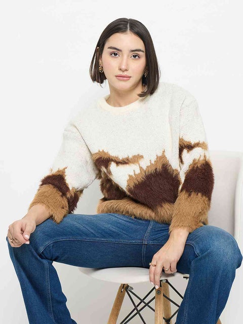 Madame Abstract Pattern Camel Brown Sweater