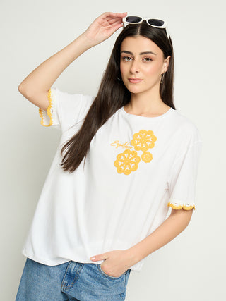 Madame Embroidered White Cotton T-shirt