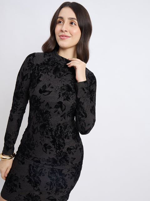 Madame Textured Black Bodycon Dress