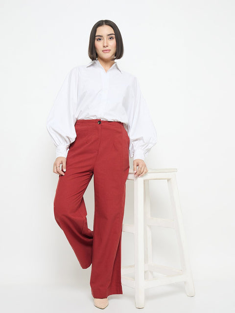 Madame Rosewood Red Wide Leg Trousers