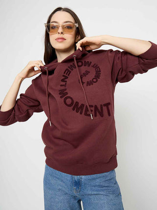 Madame Typograpy Print Hooded Brown Sweatshirt