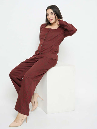 Madame Solid Button Down Red Top