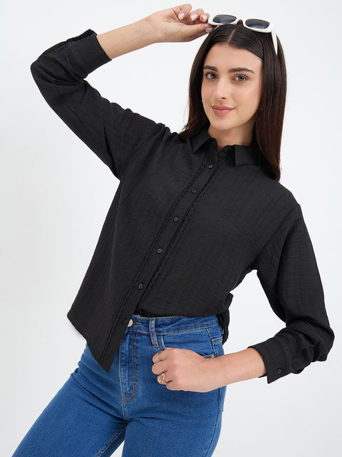 Madame Black Textured Solid Shirt