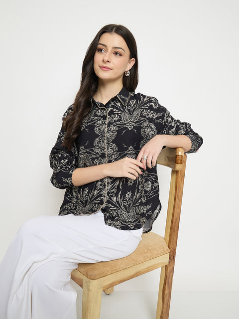 Madame Black Rayon-Nylon Printed Shirt