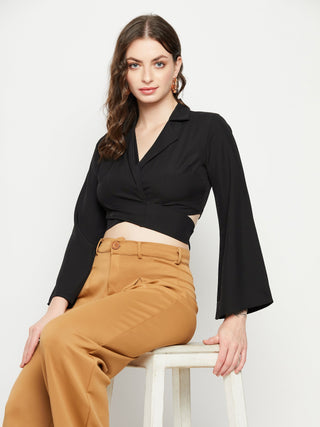 Madame Black Flare Sleeve Tie-Back Top