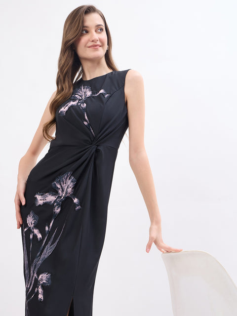 Madame Floral Print Black Bodycon Dress