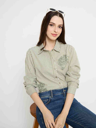 Madame Embroidered Green Shirt