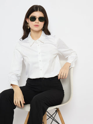 Madame White Cotton Blend Shirt