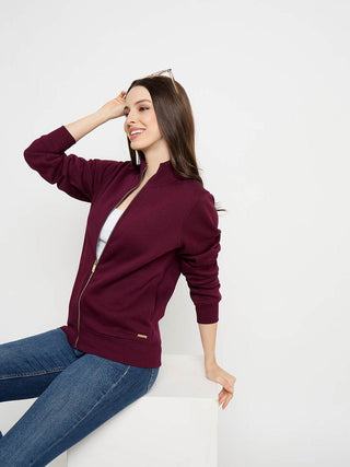 Madame Cotton Blend Zip Up Plum Sweatshirt