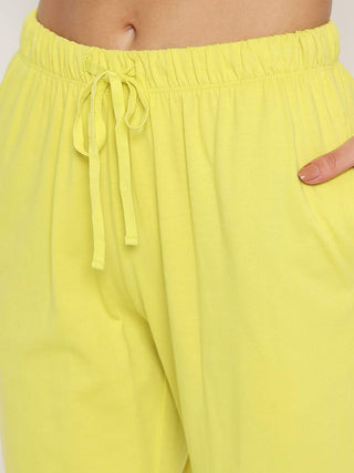 mSECRET Embossed Top and Bottom Lime Yellow Cotton Night Suit