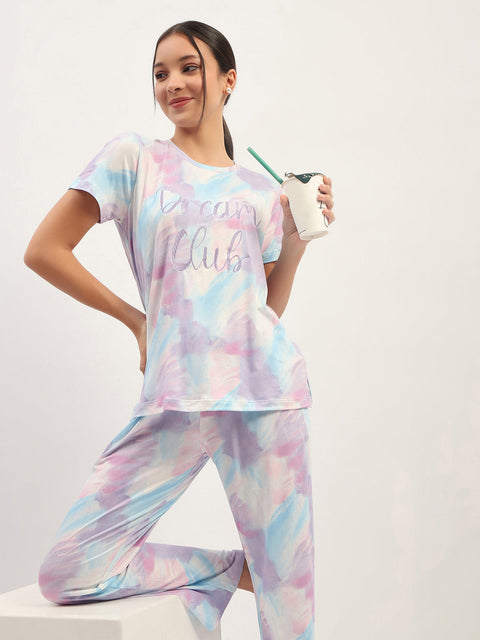mSECRET Printed Mauve Nightsuit Set
