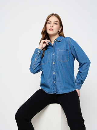 Madame Cotton Mid Blue Denim Shirt
